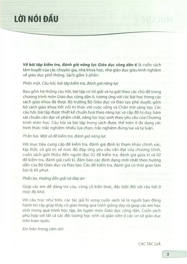 VỞ BÀI TẬP KIỂM TRA, ĐÁNH GIÁ NĂNG LỰC GIÁO DỤC CÔNG DÂN LỚP 6 (Sử dụng cho SGK Kết nối tri thức, Chân trời sáng tạo)